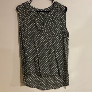 L.L. Bean Sleeveless Chevron Blouse - Olive and White